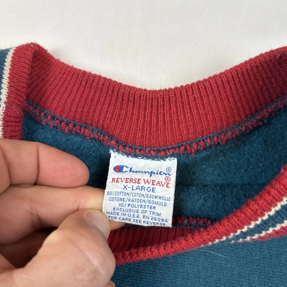 Vintage 80s Champion Reverse Weave Sweatshirt Sz XL Crewneck Teal Made In USA - Picture 5 of 8